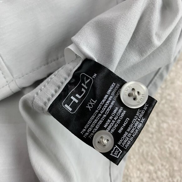 HUK Men's Kona Solid Short Sleeve Fishing Button Down Shirt Pocket Gray XXL 2XL - Picture 11 of 15